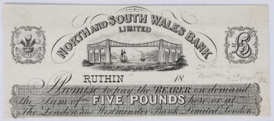 BANKNOTES: North & South Wales Bank (1836-1908) Ruthin proof £5, no serial number, 2nd of August
