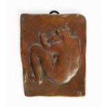 PRE-WAR DARK BROWN PATINATED CAST BRONZE OBLONG PLAQUE, DEPICTING REAR VIEW OF A WOMAN SQUATTING