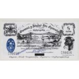 WALES BLACK SHEEP COMPANY 5 Swilt (five shillings) Llandudno bank note, with revenue stamp and