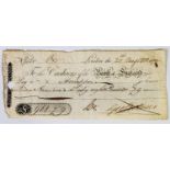 BANKNOTES: Bank of England Cashiers Pay-to-order, 20th of August 1800 for £968 7- 9d (nine hundred