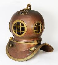 REPRODUCTION: Late 20th century reproduction copper and brass mounted deep sea diver's helmet,