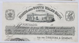 BANKNOTES: North & South Wales Bank (1836-1908) Porthmadoc Proof £5 note, no serial number, dated