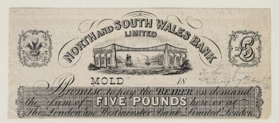 BANKNOTES: North & South Wales Bank (1836-1908) Mold proof £5 note, 18-, no serial number,