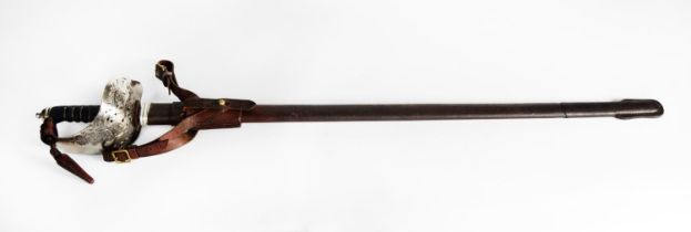 HENRY WILKINSON PATTERN 1897 GEORGE V INFANTRY OFFICER'S SWORD IN LEATHER- BOUND STEEL SCABBARD,