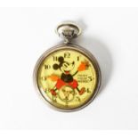 INGERSOL 1934 ENGLISH 'MICKEY MOUSE' POCKET WATCH, the dial depicts Mickey in balloon trousers, with