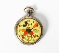 INGERSOL 1934 ENGLISH 'MICKEY MOUSE' POCKET WATCH, the dial depicts Mickey in balloon trousers, with