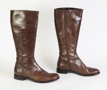 GIUSTI LEOMBRUNI, PAIR OF LADY'S BROWN LEATHER KNEE-LENGTH BOOTS, size 38, in the associated box