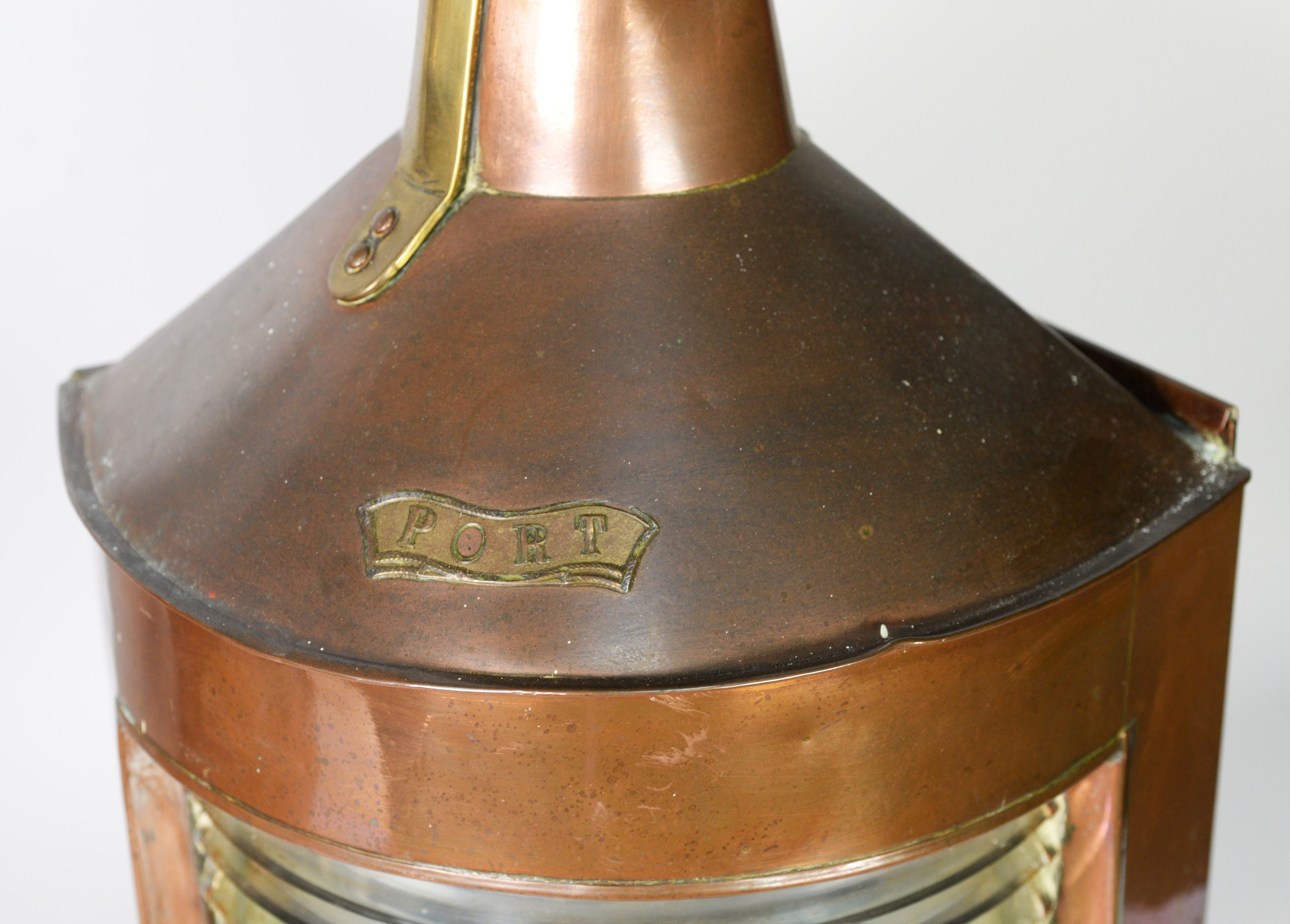 MARITIME INTEREST: three 20th century copper mast lamps, including a central lamp, port side lamp, - Image 3 of 8