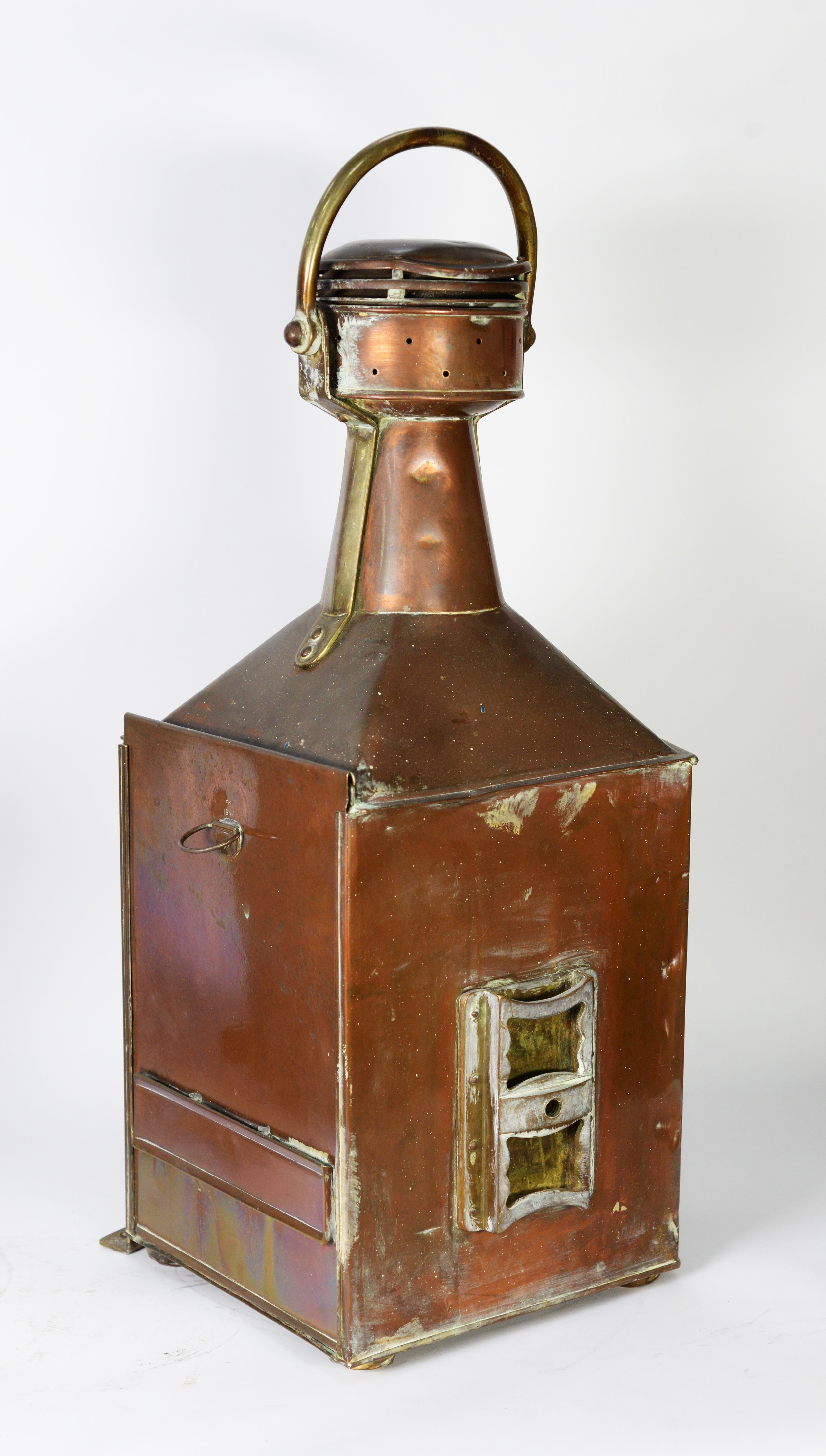 MARITIME INTEREST: three 20th century copper mast lamps, including a central lamp, port side lamp, - Image 4 of 8