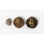 ROMAN COINS: Group of three 2nd century coins including Antonius Pius 138-161 AD silver Denarius,