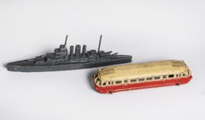 DINKY TOYS, MECCANO, FRANCE, DIE CAST MODEL DIESEL TRAIN, double-ended, two tone cream over red