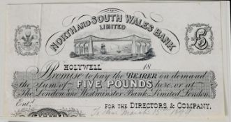 BANKNOTES: North & South Wales Bank (1836-1908) Holywell Proof £5, no serial number but with
