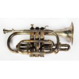 J. HIGHAM, STRANGEWAYS, MANCHESTER, SILVER PLATED TRUMPET CORNET, prize medal class A, clear bore,