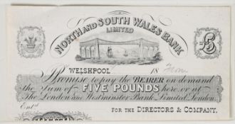 BANKNOTES: North & South Wales Bank (1836-1908) Welshpool Proof £5 note, 18-, no serial number