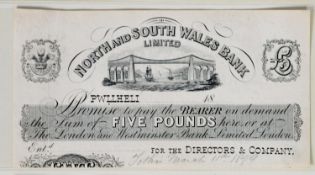 BANKNOTES: North & South Wales Bank (1836-1908) Pwllheli Proof £5 note, no serial number though with