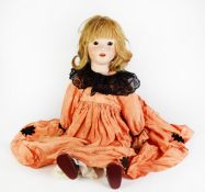 EARLY 20th CENTURY GIRL DOLL, with later replacement bisque head, eleven part composition body,