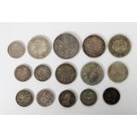 BRITISH COINAGE: A collection of Victorian silver coinage including an 1887 jubilee crown, four