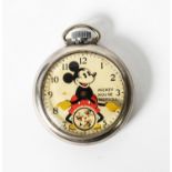INGERSOL MICKEY MOUSE POCKET WATCH WITH MECHANICAL MOVEMENT INSCRIBED 'Made in U.S.A. Nov 14