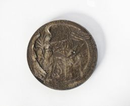 LARGE, GOOD QUALITY PLATED METAL MEDALLION, dated 24th December 1914, the obverse featuring a winged