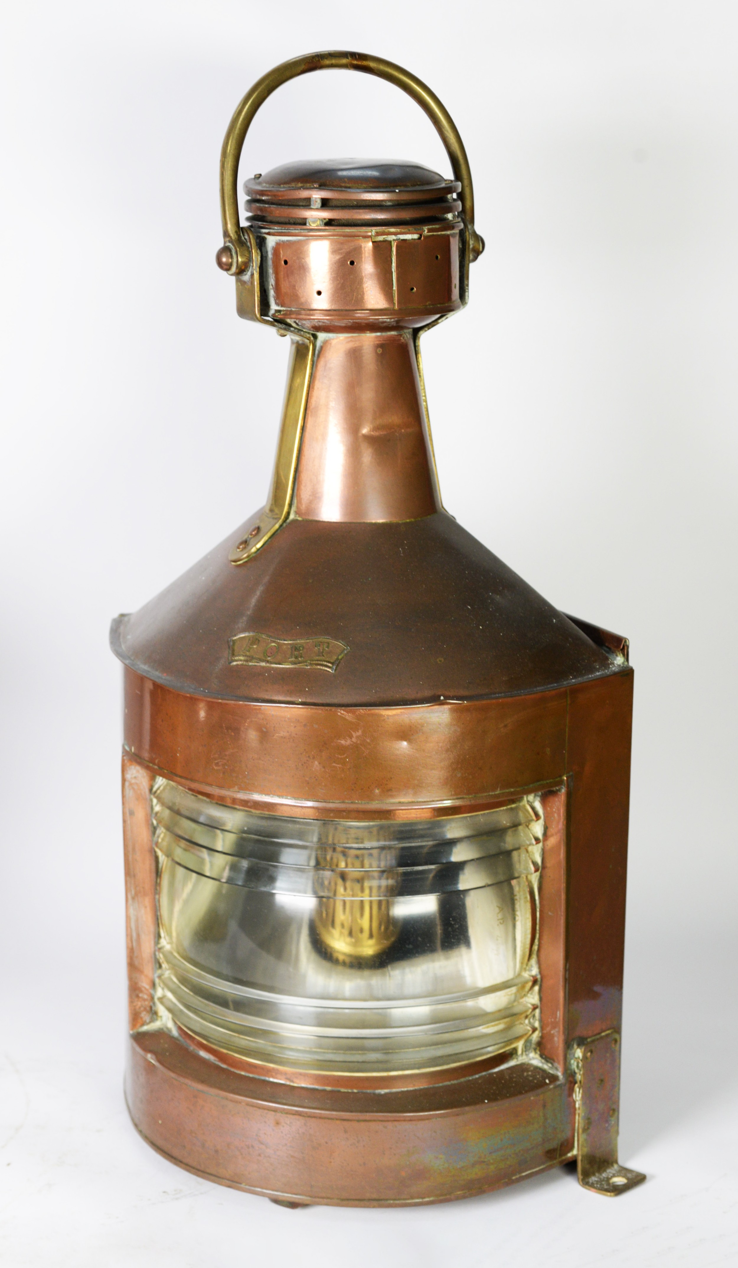 MARITIME INTEREST: three 20th century copper mast lamps, including a central lamp, port side lamp, - Image 2 of 8