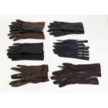 SIX PAIRS OF LADY'S BLACK OR BROWN LEATHER GLOVES, by Jaeger and others, probably size 7 /12 (6)
