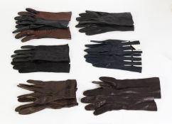 SIX PAIRS OF LADY'S BLACK OR BROWN LEATHER GLOVES, by Jaeger and others, probably size 7 /12 (6)