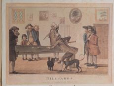 H. ELLIOTT, COLOUR PRINT, Georgian billiards scene; after H. BURBURY, REPRODUCTION COLOUR PRINT, '