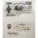 BANKNOTES: 1895 Stockton-on-Tees white £5 note AG1441, lower right-hand corner clipped together with