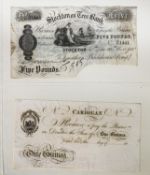 BANKNOTES: 1895 Stockton-on-Tees white £5 note AG1441, lower right-hand corner clipped together with