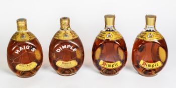 FOUR BOTTLES OF DIMPLE BLENDED SCOTCH WHISKY IN ORIGINAL CARD BOXES, two of which are triangular,