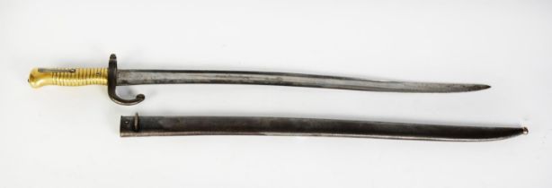 19th CENTURY FRENCH SWORD BAYONET, the blade inscribed Ferrier 1873, bayonet with its steel scabbard