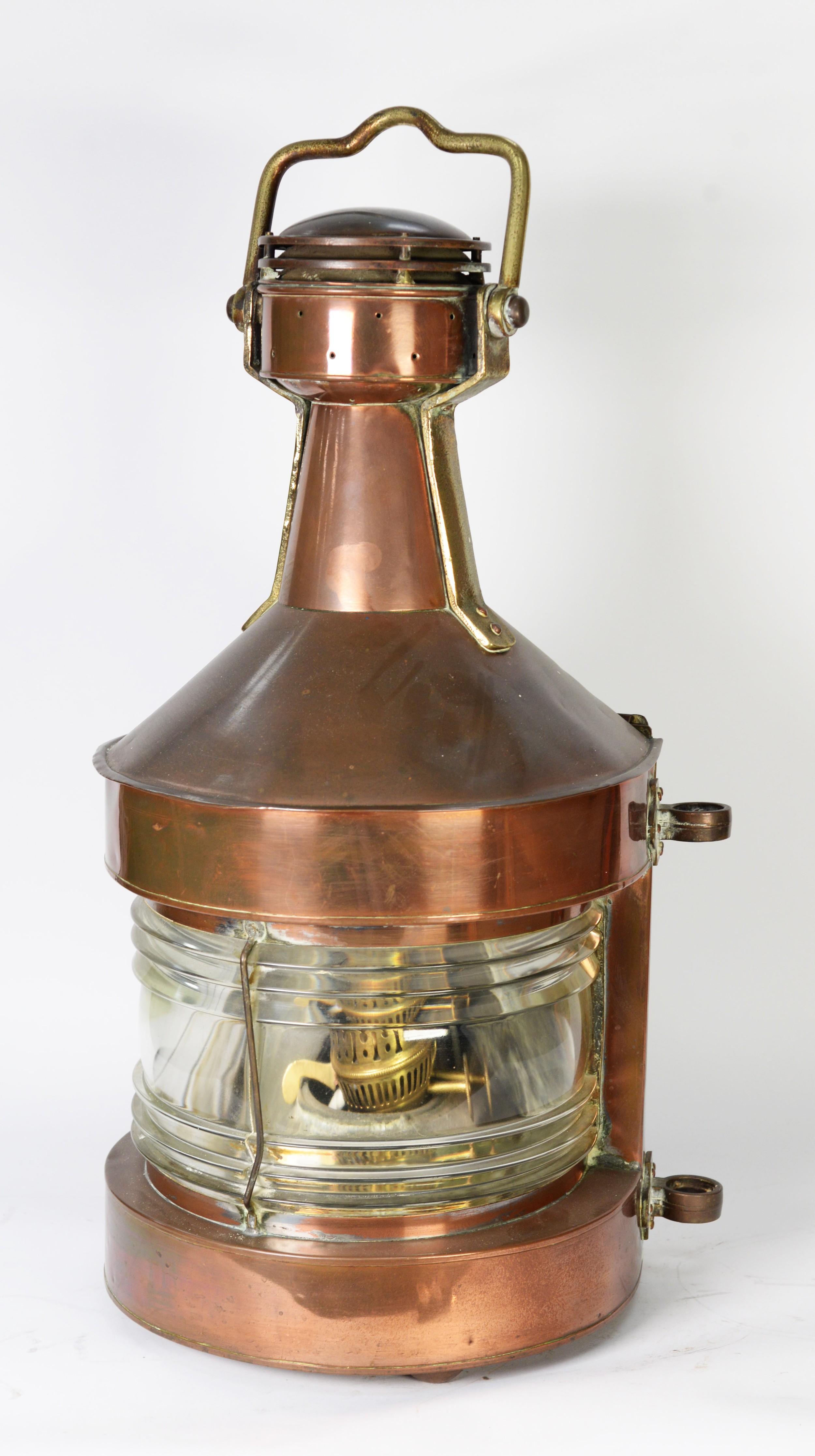 MARITIME INTEREST: three 20th century copper mast lamps, including a central lamp, port side lamp, - Image 7 of 8