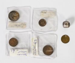 COINS & TOKENS: Small group of brass coin weights including a 5 pennyweights, 2 oz and 3 oz 'Decimal