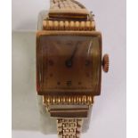 LADY’S 18CT GOLD WRISTWATCH, Swiss 15 jewel movement, square gilt Arabic dial, on a 9ct gold