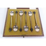 SET OF SIX SILVER BEAN TOP COFFEE SPOONS, in case, Sheffield 1921