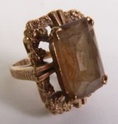 SMOKEY QUARTZ DRESS RING, an octagonal-cut smoky quartz within a textured frame, ring size F1/2, 6.