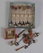 CASED SET OF SIX BRAZILIAN WHITE METAL AND SEMI-PRECIOUS STONE HANDLED SPOONS, A SILVER and MOTHER