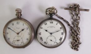 THE WASHINGTON, LEVER, SWISS MADE POCKET WATCH with keyless movement, white Roman dial with