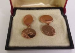 PAIR OF 9ct GOLD DOUBLE OVAL CUFF LINKS, engraved and initialled 'MS', Birmingham 1963, in case,
