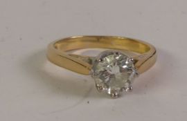 18CT GOLD SOLITAIRE DIAMOND RING, a round brilliant-cut diamond in a claw setting, estimated diamond