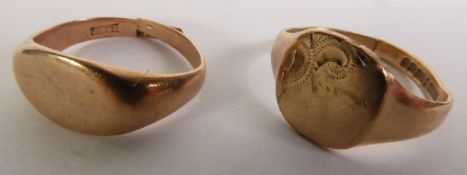 TWO 9CT GOLD SIGNET RINGS, 4.0g (cut) (2)