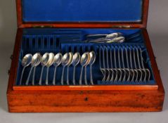 EDWARDIAN MAHOGANY CUTLERY BOX containing a COMPOSITE and INCOMPLETE SELECTION OF ELECTRO-PLATED
