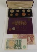 1970 PROOF COIN SET OF 8 COINS, half penny to half crown, in case and wallet; CASED SET OF 1976