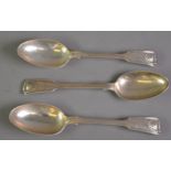 SET OF THREE LATE VICTORIAN FIGURE THREAD AND SHELL PATTERN SILVER DESSERT SPOONS BY GEORGE