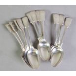 SET OF TWELVE VICTORIAN FIDDLE PATTERN SILVER TEASPOONS BY JOSIAH WILLIAMS & Co, monogrammed, Exeter