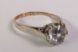 SOLITAIRE WHITE STONE RING, in a claw setting, marked ‘9CT & SIL’, ring size J, 2.3g
