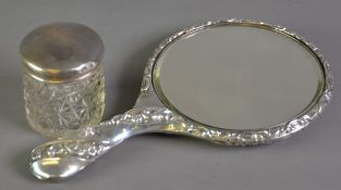 GEORGE V LADY’S SILVER CLAD HAND MIRROR, with circular, bevel edged plate, Birmingham 1911, together