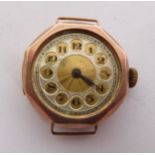 A LADY’S 9ct GOLD VINTAGE WRISTWATCH, (NO STRAP, NO GLASS AND NOT WORKING), London import mark 1925,