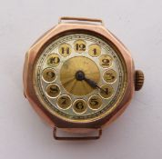 A LADY’S 9ct GOLD VINTAGE WRISTWATCH, (NO STRAP, NO GLASS AND NOT WORKING), London import mark 1925,