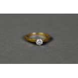 18ct GOLD RING, claw set with a round brilliant cut solitaire diamond, approximately 0.25ct, 2.4gms,